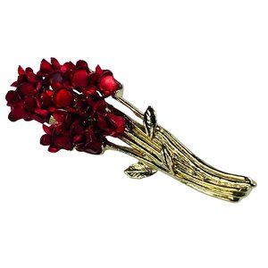 Rose Bouquet Pin Brooch Gold Tone Red Shade of Flowers Marked DM '97 Floral 3D